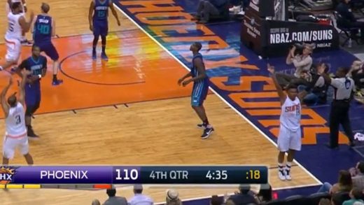 Leandro Barbosa celebrates a 3-pointer going in but it misses