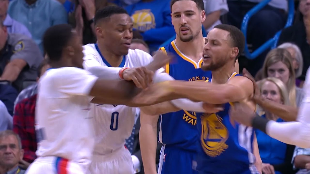 Stephen Curry & Russell Westbrook break out into shoving match