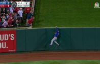 Chicago’s Albert Almora Jr. makes a game saving catch for the Cubs