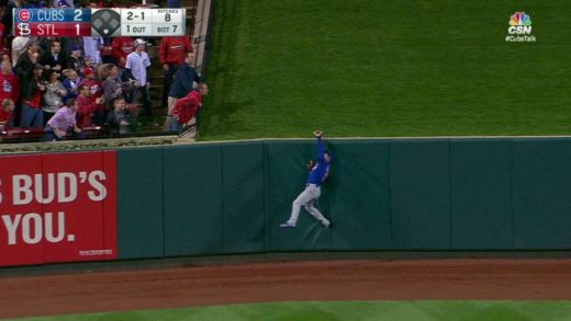 Chicago’s Albert Almora Jr. makes a game saving catch for the Cubs