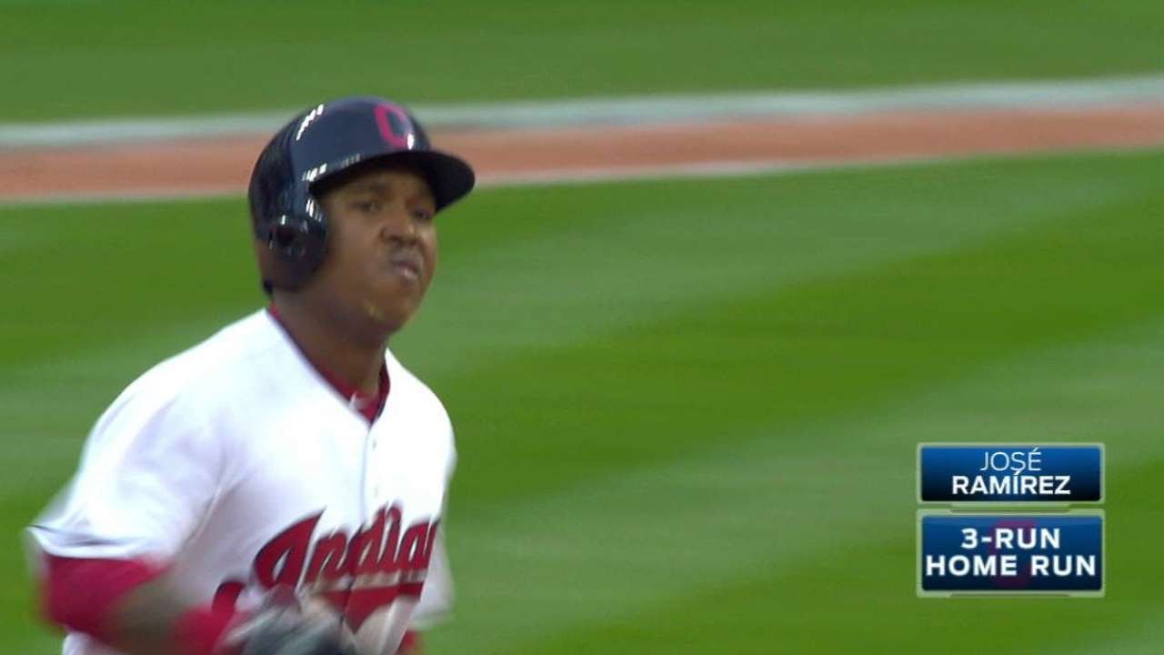 Cleveland's Jose Ramirez hits two 3-run homers in a career day