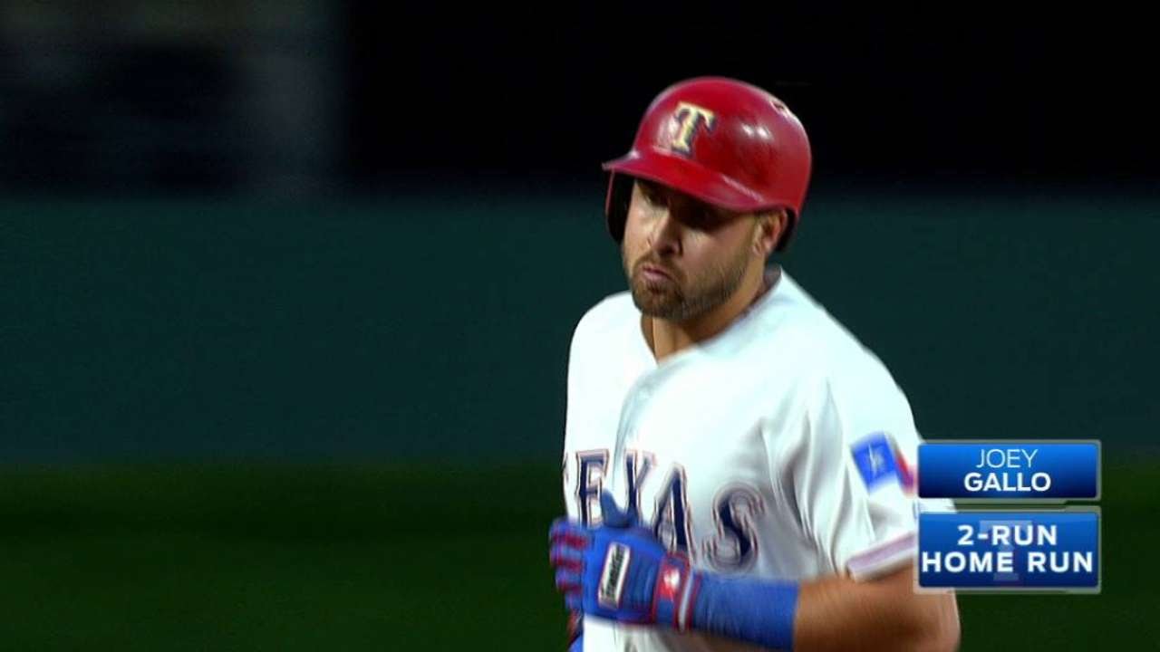 Joey Gallo blasts an upper tank home run for the Rangers