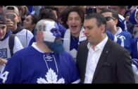 Maple Leafs fan “Dart Guy” shares cigarette with Sportsnet’s Sid at Maple Leaf Square