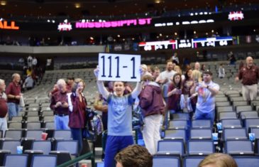 Mississippi State fan holds up “111-1” sign after UConn’s loss