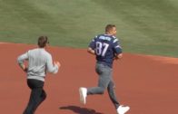 Rob Gronkowski steals Tom Brady’s jersey during Red Sox Opening Day