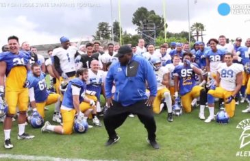 San Jose State Spartans football coach does an epic dance to MC Hammer