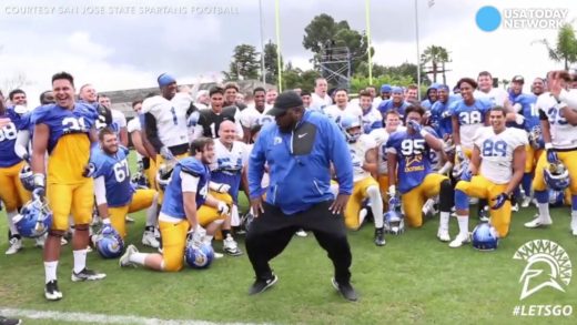 San Jose State Spartans football coach does an epic dance to MC Hammer