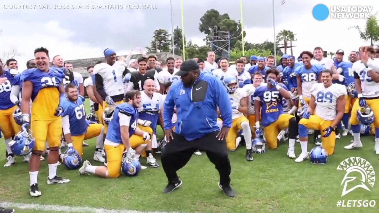 San Jose State Spartans football coach does an epic dance to MC Hammer
