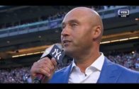 Derek Jeter speaks to New York after having his jersey retired by the New York Yankees
