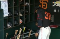 San Francisco’s Michael Morse talks to his bats in between innings