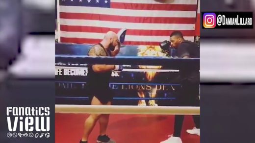 Damian Lillard with some solid punches during boxing training