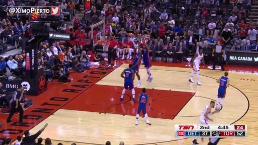 Andre Drummond doesn’t have the time to defend a Valanciunas three