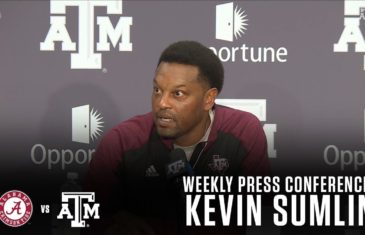 Kevin Sumlin speaks with the media about his team’s upcoming game against Alabama