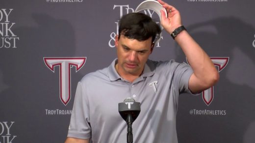 Troy head football coach Neal Brown talks big win over LSU