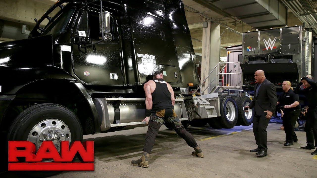 Braun Strowman tips over a semi-truck on Raw after being fired by Kurt Angle