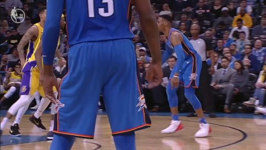 Russell Westbrook shows off his handles before clowning Lakers D