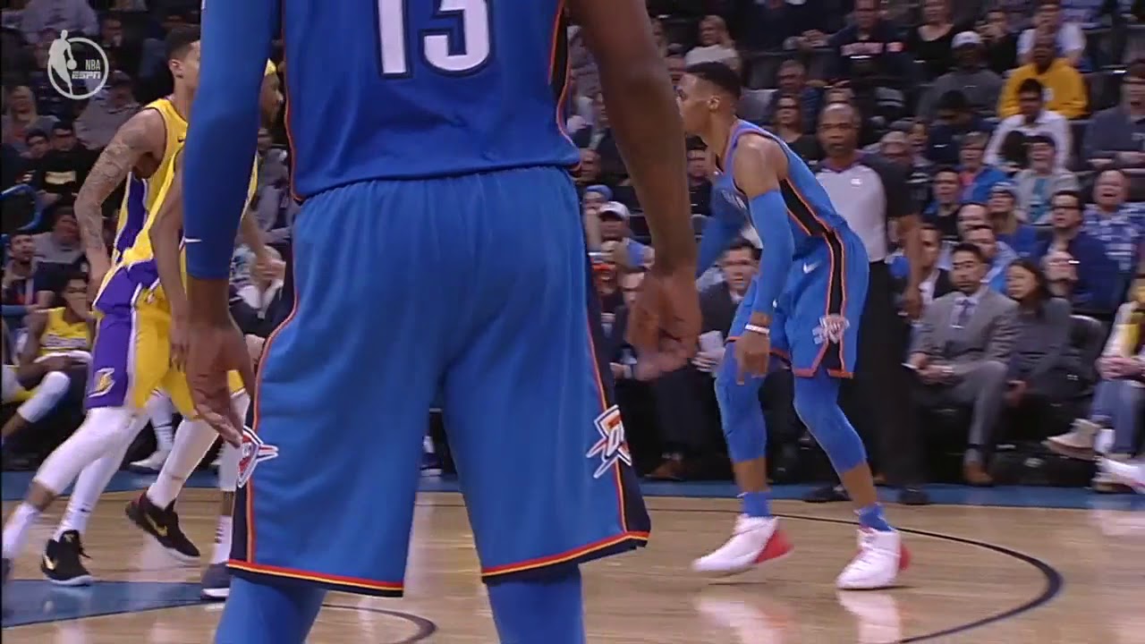 Russell Westbrook shows off his handles before clowning Lakers D