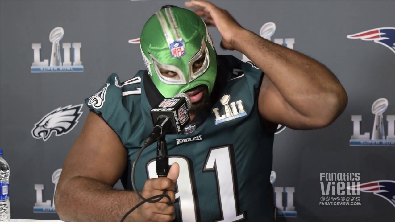 Fletcher Cox does interview in Lucha Libre wrestling mask