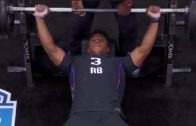 Saquon Barkley puts in work on the bench press before the combine