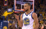 Stephen Curry Launches Deep 3-Pointer in Game 1 of NBA Finals