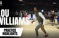 Lou Williams works on three-pointers in pre-game warmups