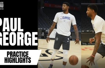 Paul George works on his jumpers and crossovers at the Clippers practice, looks closer to a return