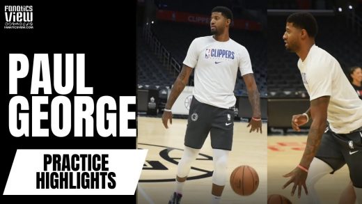 Paul George works on his jumpers and crossovers at the Clippers practice, looks closer to a return