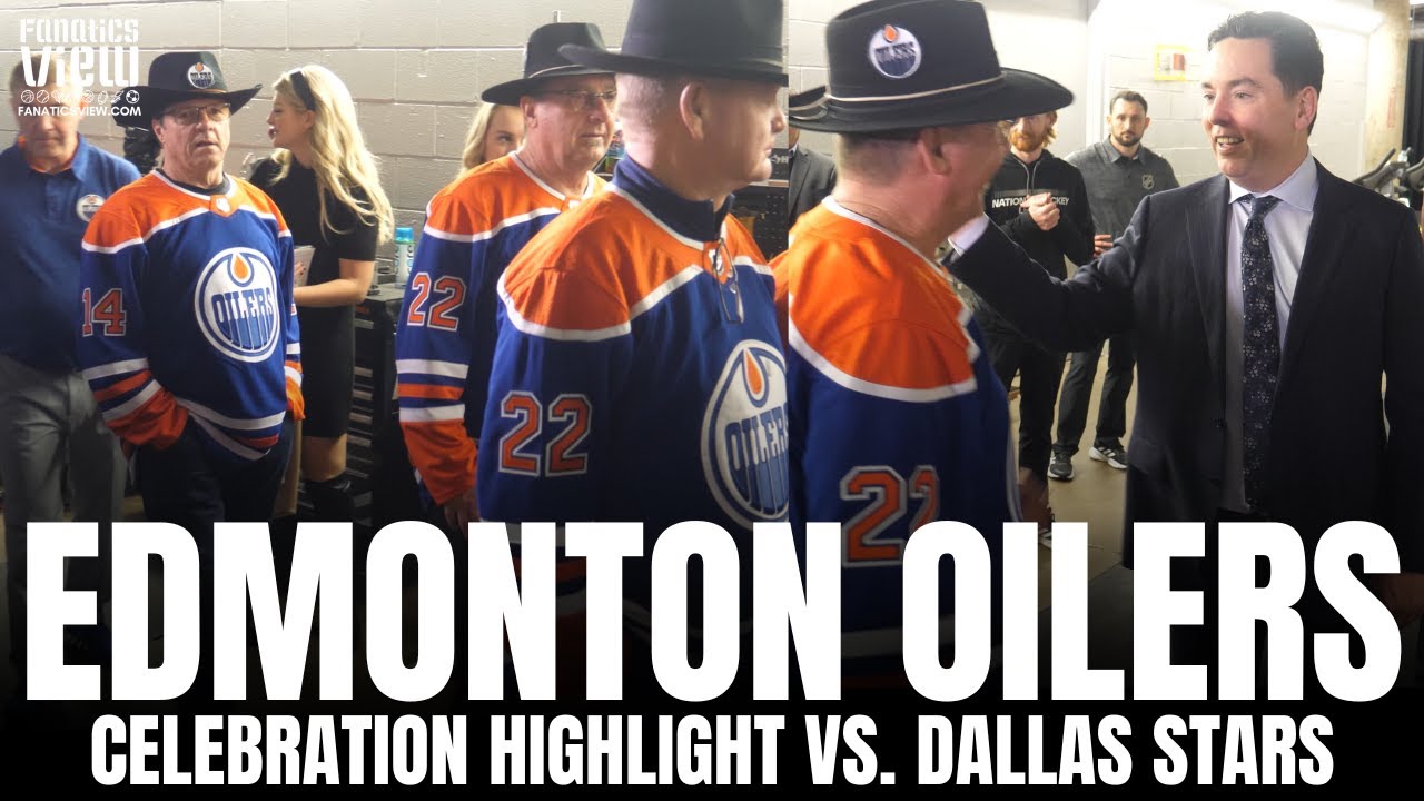 Edmonton Oilers Dads Celebrate Oilers Victory vs. Dallas Stars With Head Coach Jay Woodcroft