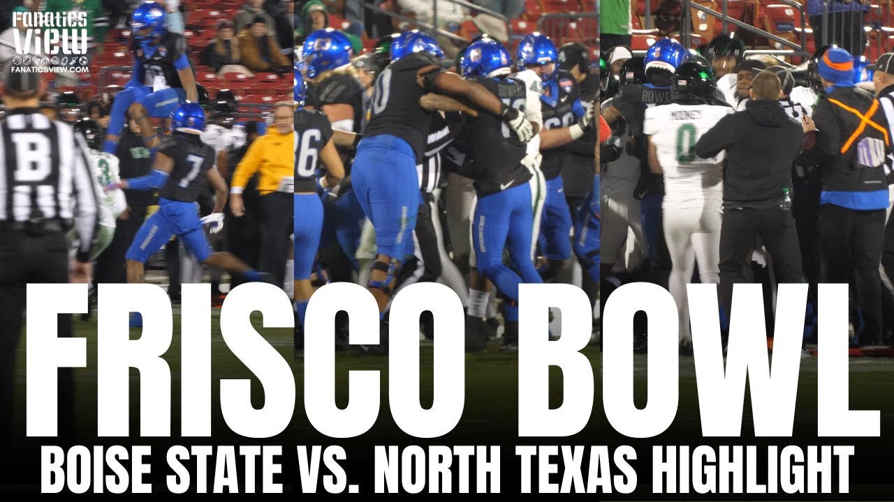 Scrum Breaks Out Between Boise State & North Texas at Frisco Bowl After Sideline Hit on Taylen Green