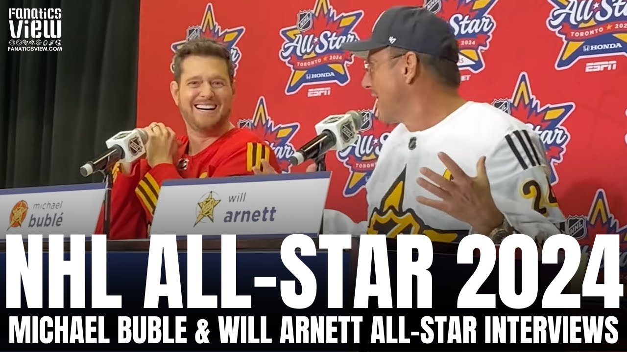 Michael Buble & Will Arnett Funny Reaction to NHL All-Star Matchups, Blades of Glory Preparation